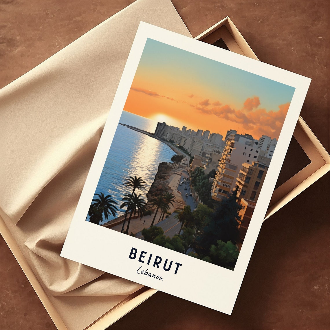 Beirut Lebanon Coastal Skyline Mediterranean Golden Sunset Poster - Image 3