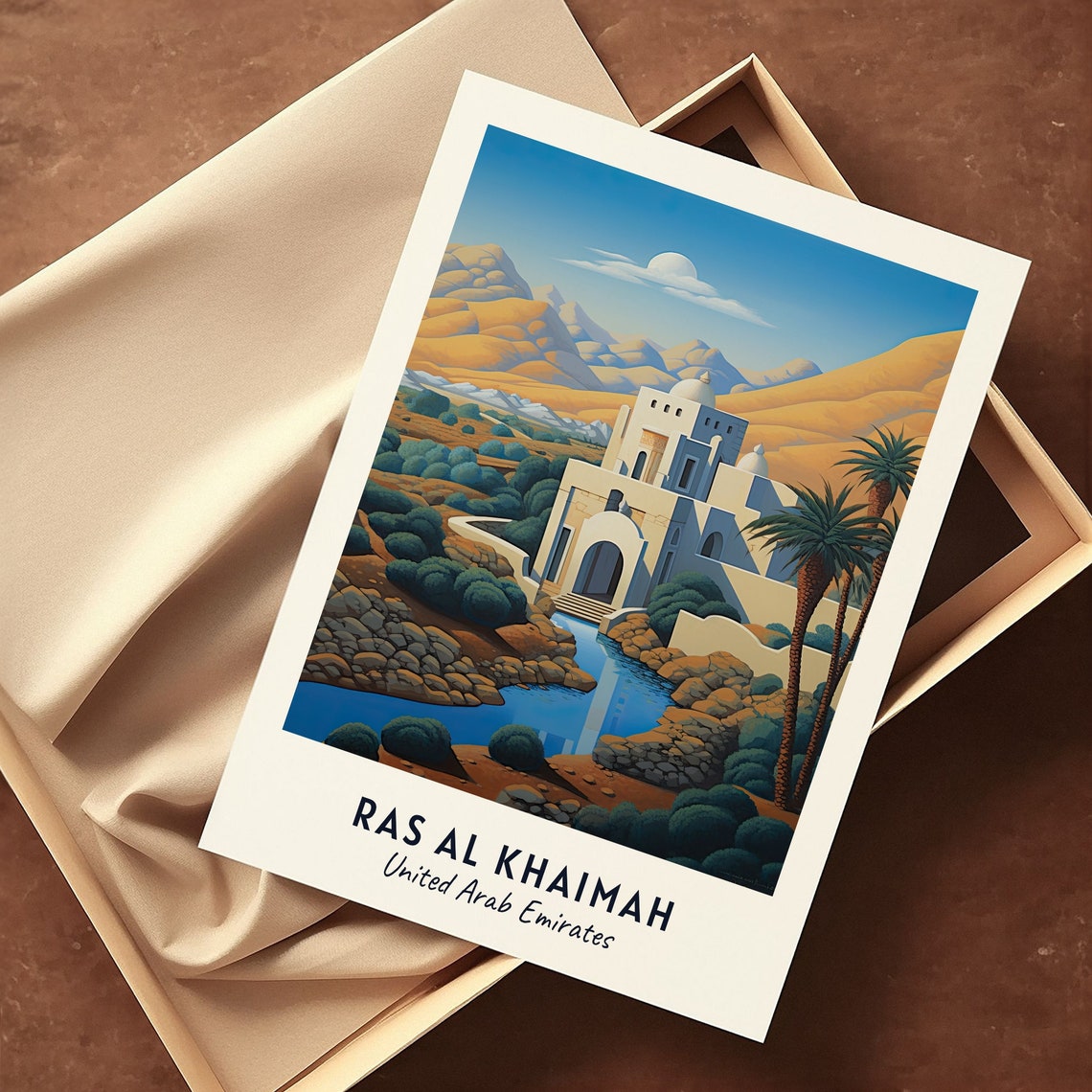 Ras Al Khaimah UAE Mountain Villa And Desert Palm Oasis Poster - Image 3