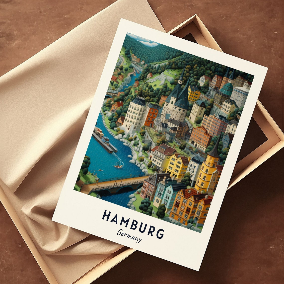 Hamburg Germany Riverside Hills Town Bridge Travel Poster Home Decor - Image 3