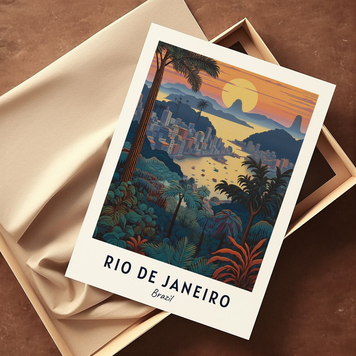 Rio de Janeiro Brazil Jungle Bay Islands Sunset Palms Travel Poster - Image 3