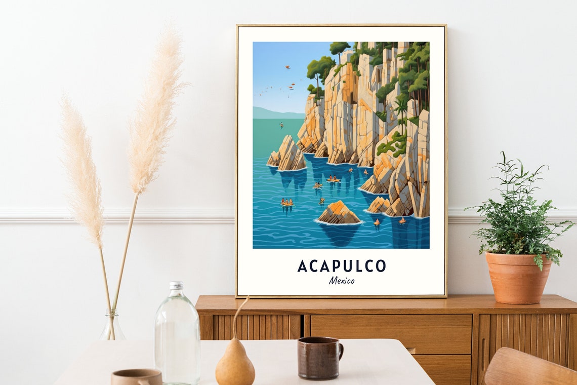 La Quebrada Cliff Divers Golden Cliffs Acapulco Mexico Travel Poster - Image 2