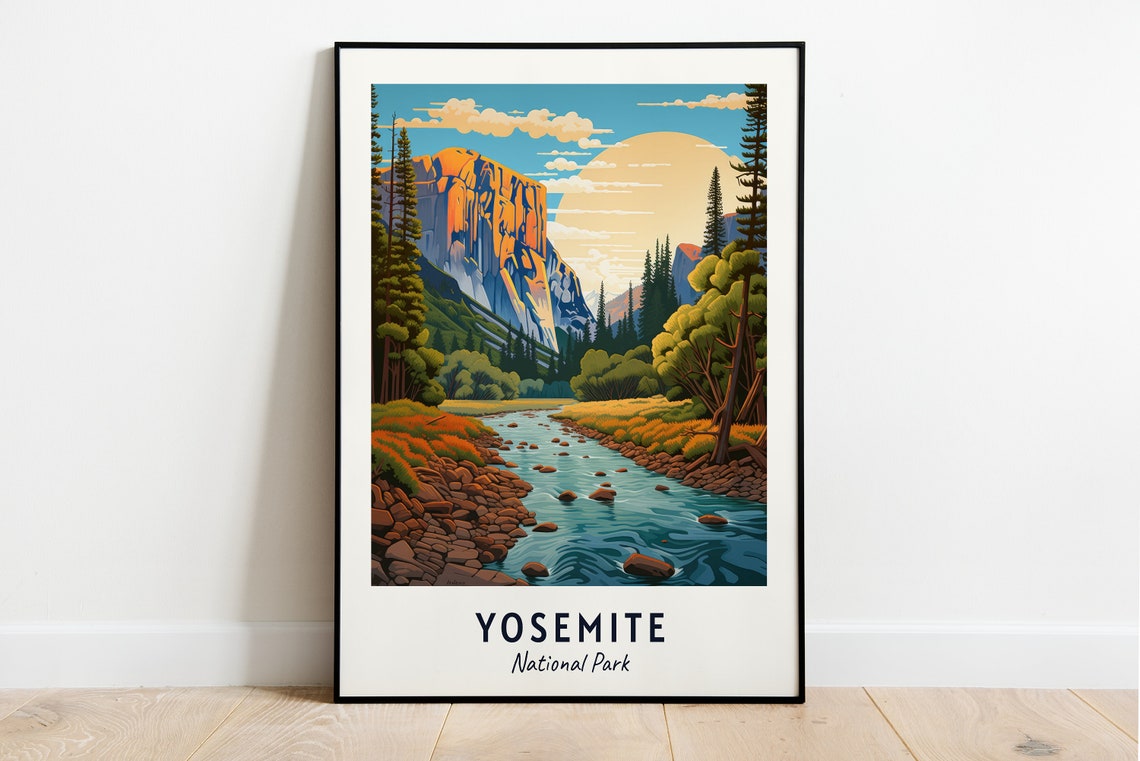 Yosemite National Park Sunset Cliff River View Travel Poster