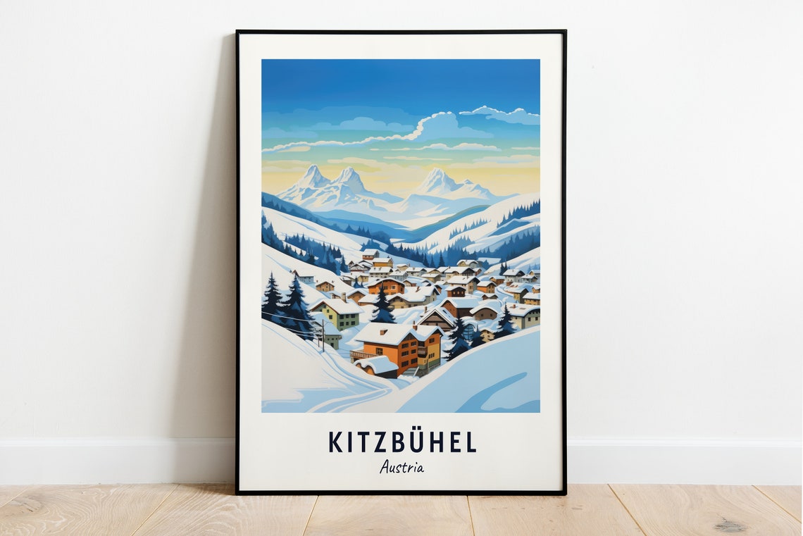 Kitzbühel Austria Snowy Alpine Village Under Mountain Peaks Poster