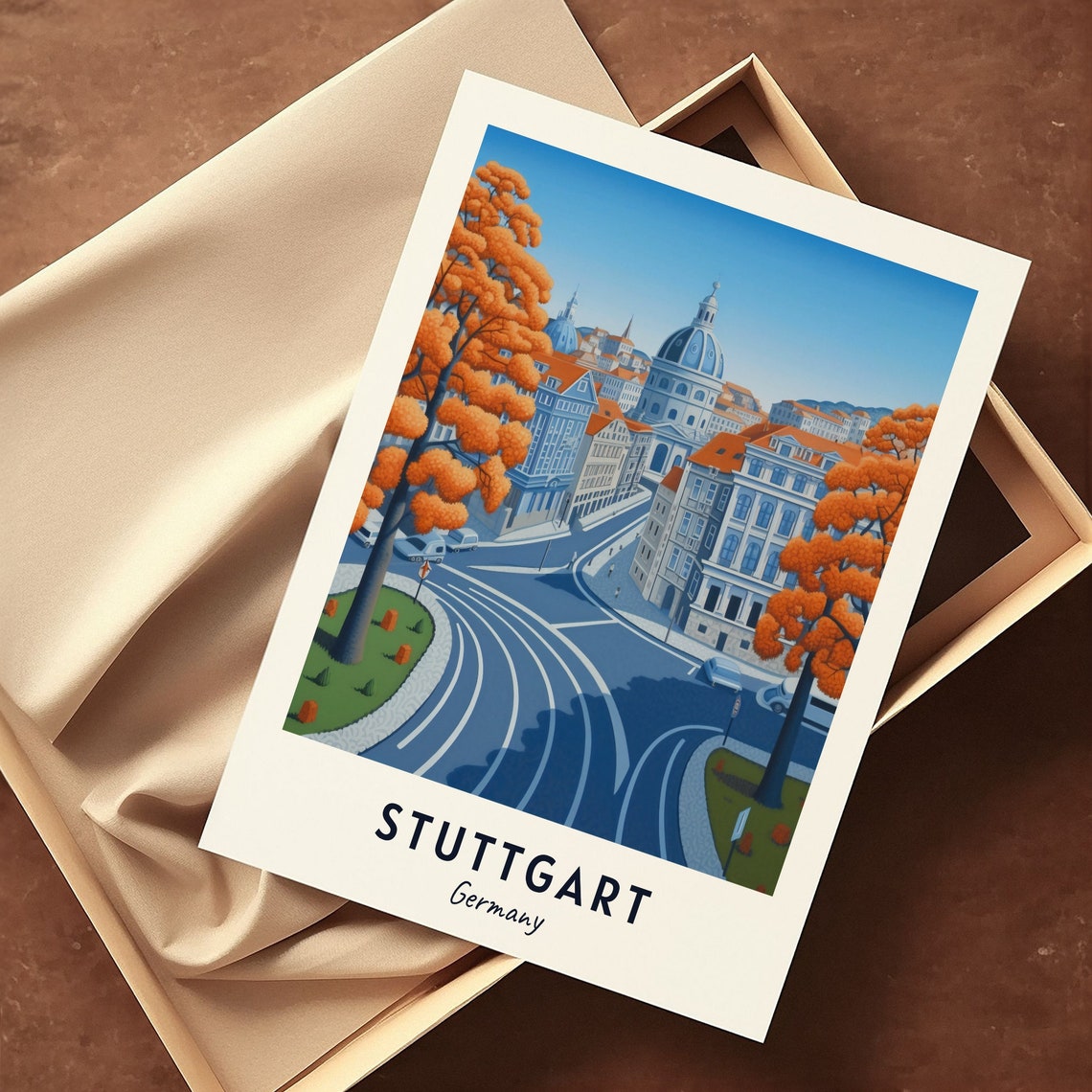 Stuttgart Germany Autumn Orange Trees Street Travel Poster Home Decor - Image 3