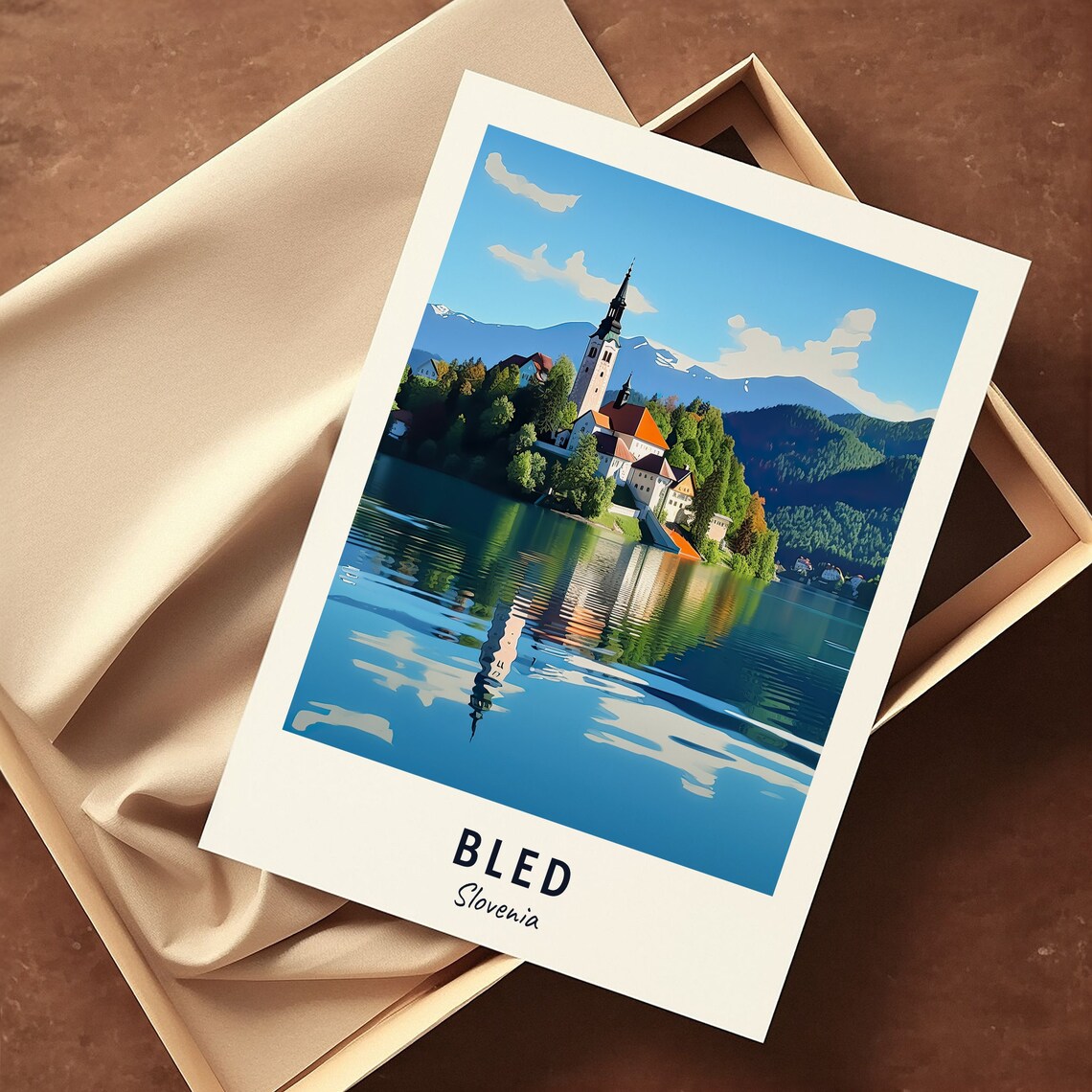Bled Slovenia Lake Island Church Mirror Reflection Travel Poster - Image 3
