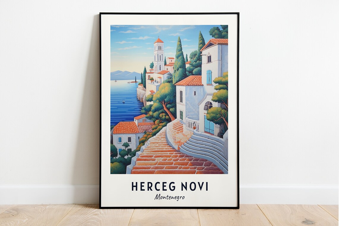 Herceg Novi Old Town Travel Poster, Montenegro City