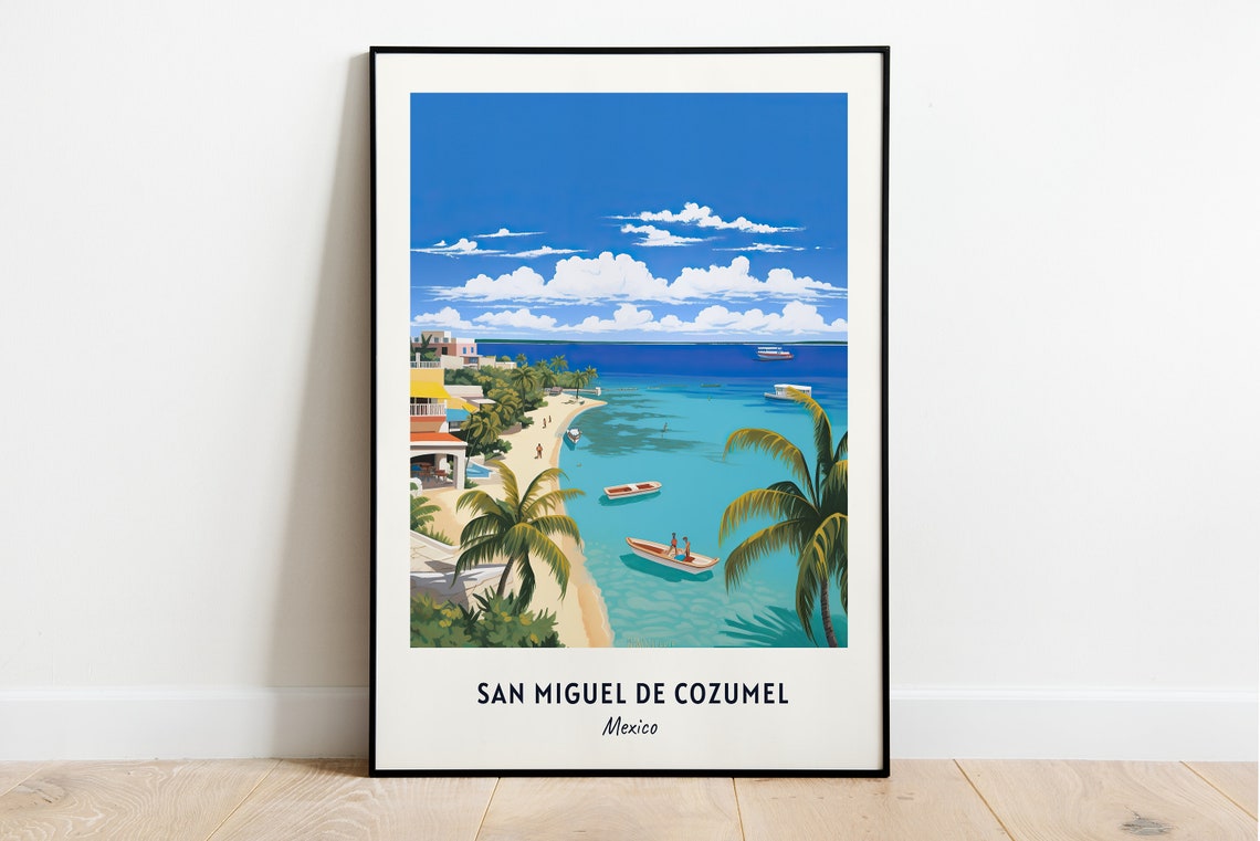 San Miguel de Cozumel Mexico Turquoise Bay Palms Travel Poster
