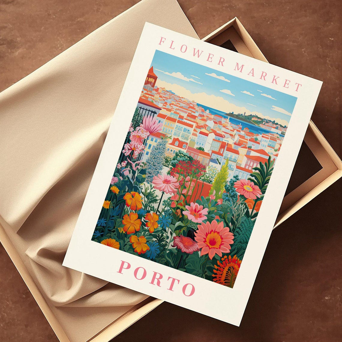 Porto Flower Market Poster Wall Decor Portugal Floral Illustration Botanical Gallery Wall Art Gift For Friend Travel Poster Modern - Image 2