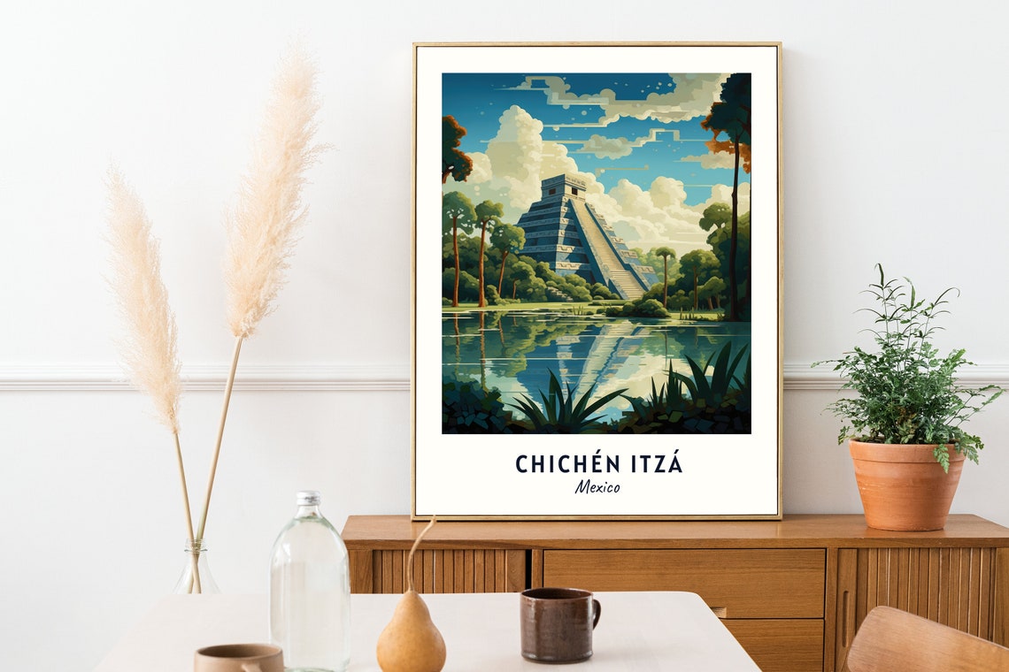 Chichen Itza Mexico Kukulkan Pyramid Jungle Reflection Travel Poster - Image 2