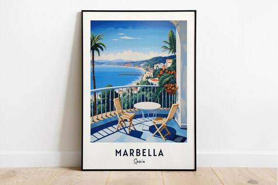 Marbella Spain Coastal Balcony Bay View Terrace Travel Poster