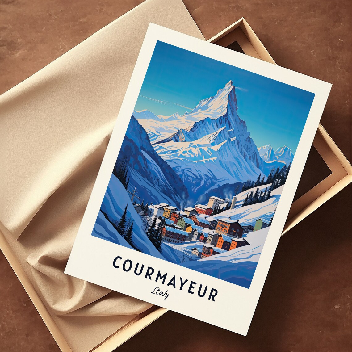 Courmayeur Italy Snowy Alpine Peak Village Winter Wonderland Poster - Image 3