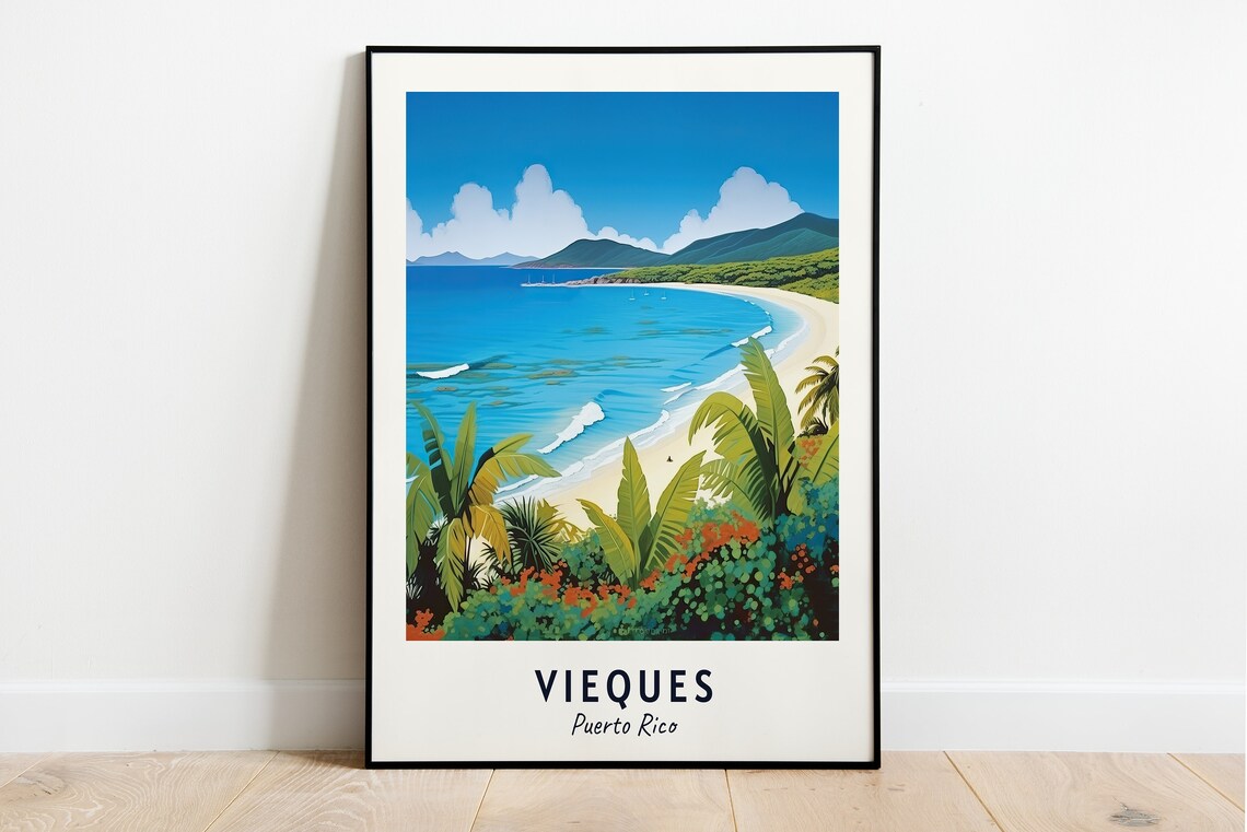 Vieques Travel Poster, Puerto Rico City Print
