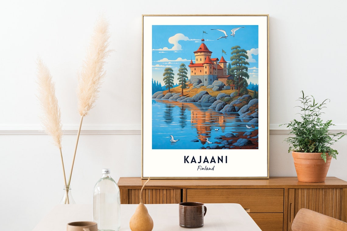 Kajaani Finland Lakeside Castle Mirror Reflection Travel Poster - Image 2