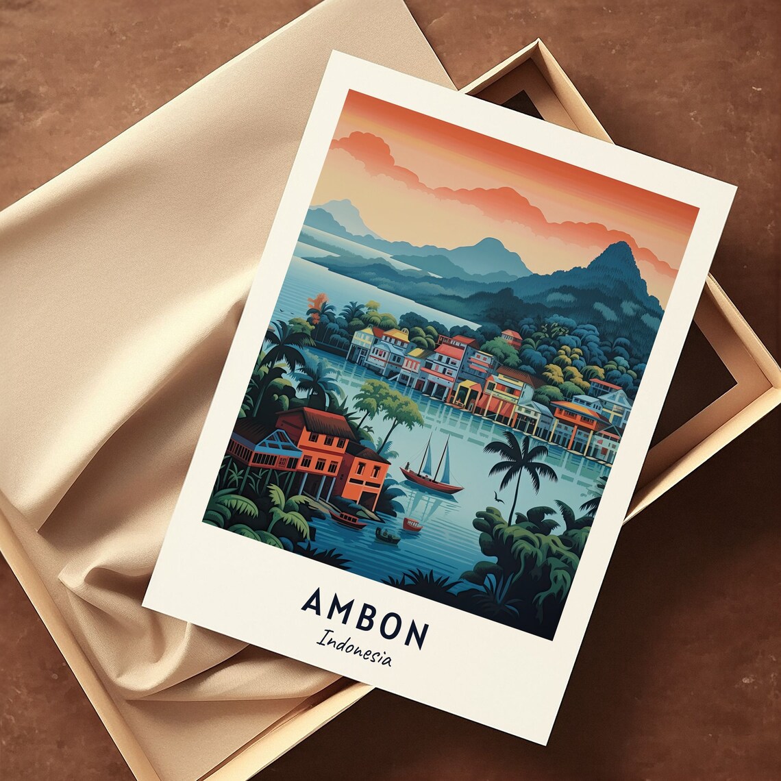 Ambon Bay Indonesia Colorful Waterfront Village At Sunset Poster - Image 3