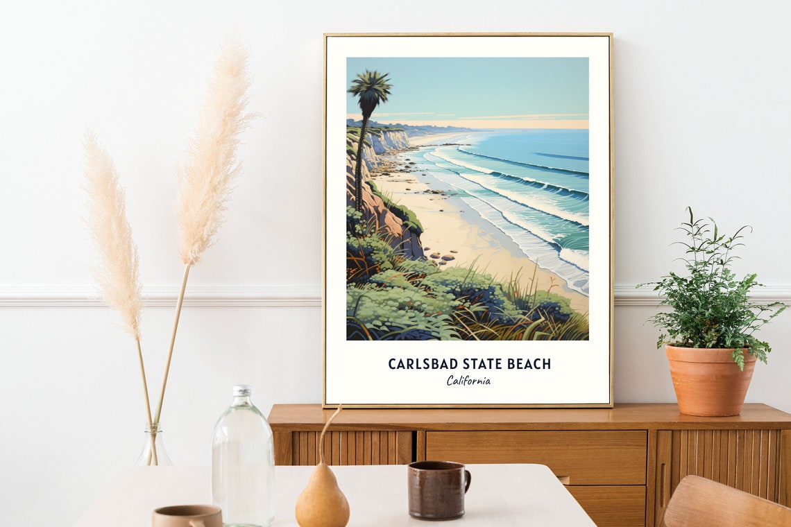 Carlsbad State Beach California Sandy Cliff Ocean Surf View Poster - Image 2