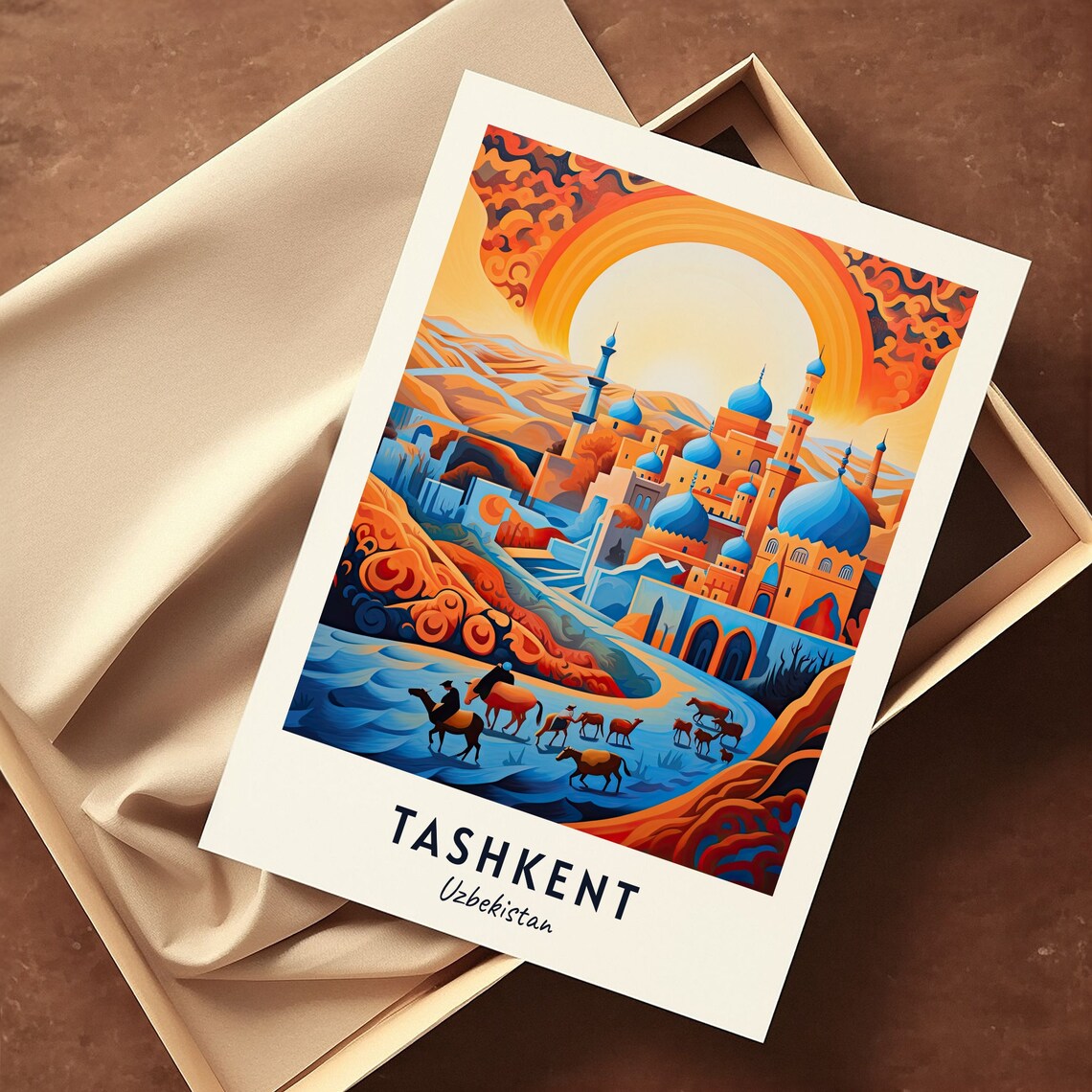 Tashkent Uzbekistan Blue Domes Islamic City And Desert Sunset Poster - Image 3