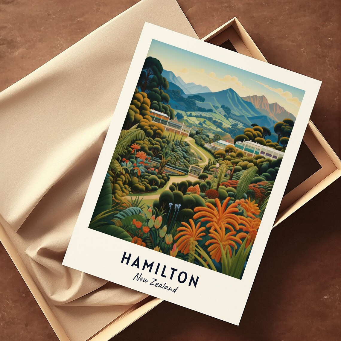 Hamilton Gardens Lush Flowers Hills New Zealand Travel Poster - Image 3