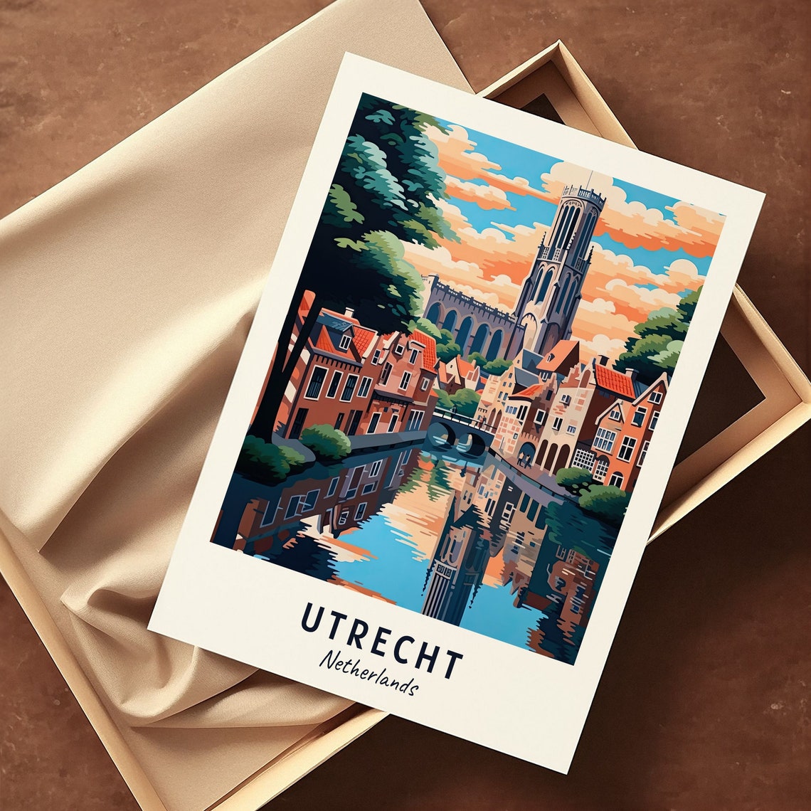 Utrecht Netherlands Dom Tower Canal Sunset Reflection Travel Poster - Image 3