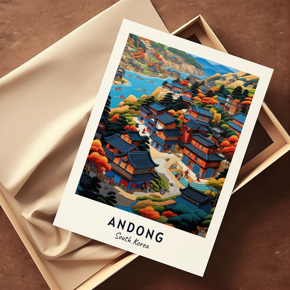 Hahoe Folk Village Andong South Korea Curved Tiled Roofs Poster - Image 3