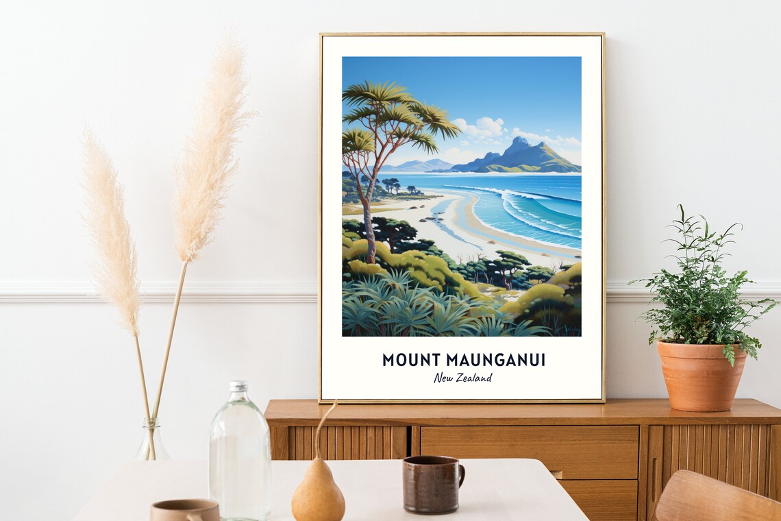 Mount Maunganui New Zealand Beach Mountain Coastal Travel Poster - Image 2