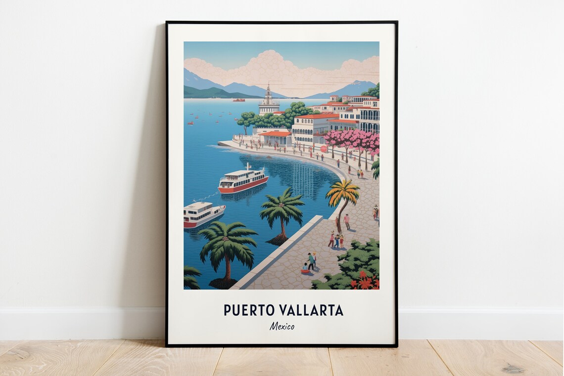 Malecon Boardwalk and Harbor of Puerto Vallarta Mexico Poster