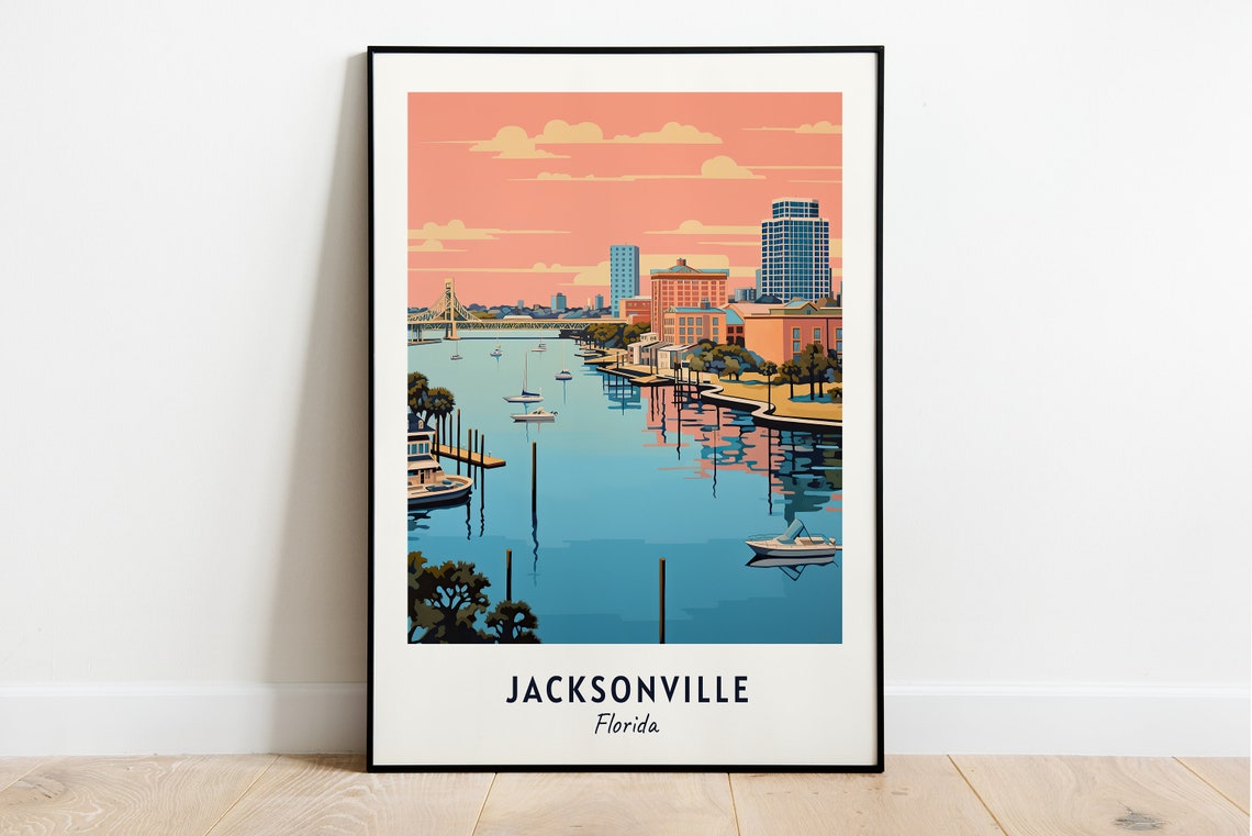 Jacksonville Florida Riverfront Skyline Bridge Marina Poster