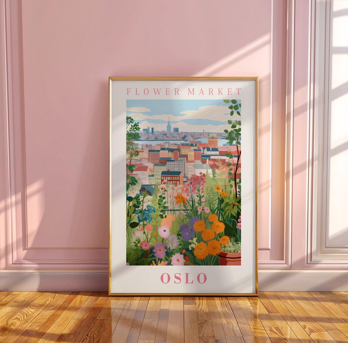 Oslo Flower Market Fjord Harbor View Botanical Travel Poster - Image 3