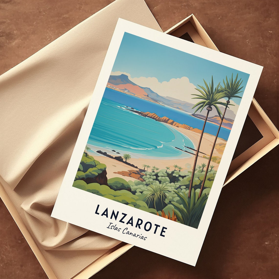 Lanzarote Canary Islands Beach Bay Palm Trees Sunset Travel Poster - Image 3