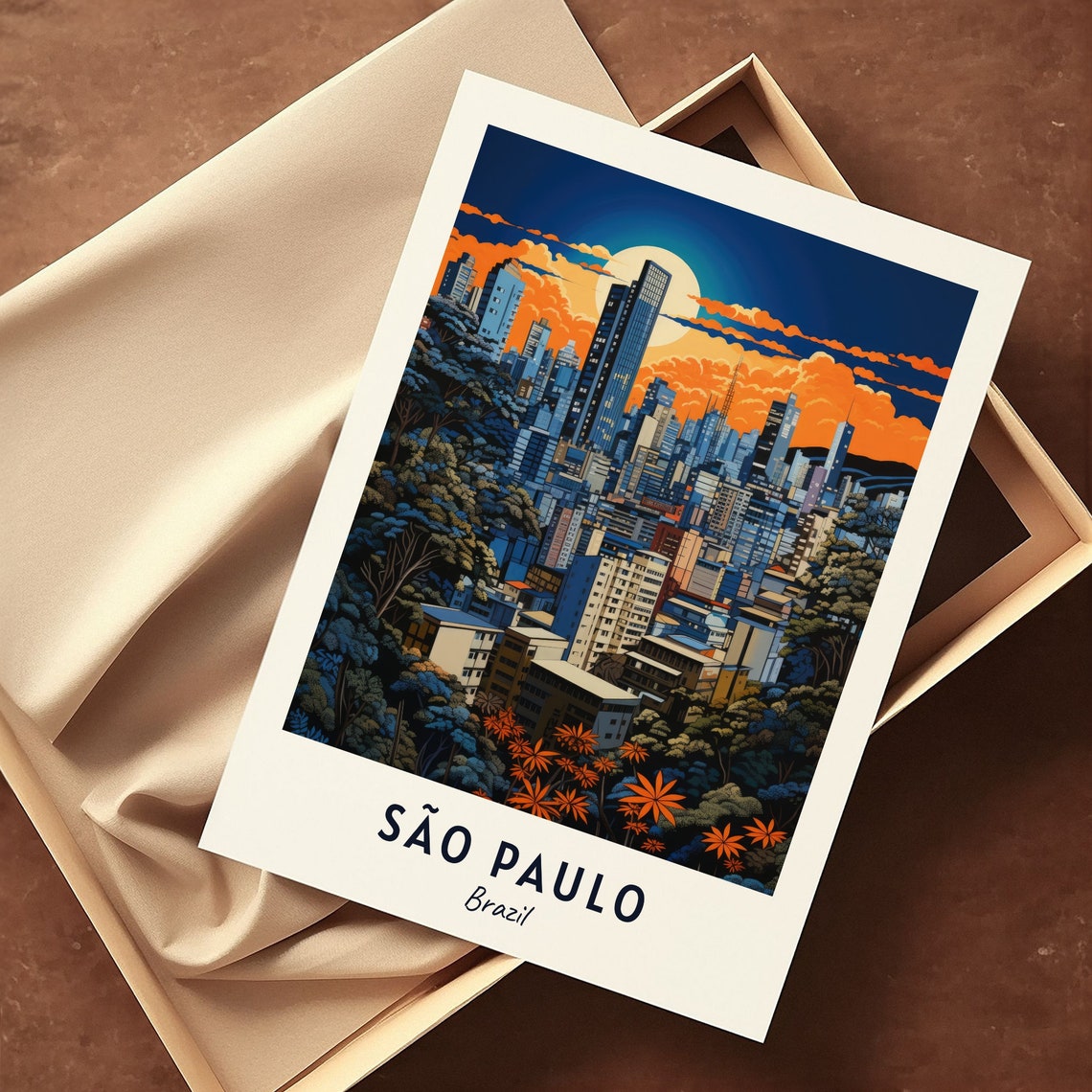 São Paulo Brazil City Skyline Dramatic Sunset Urban Travel Poster - Image 3