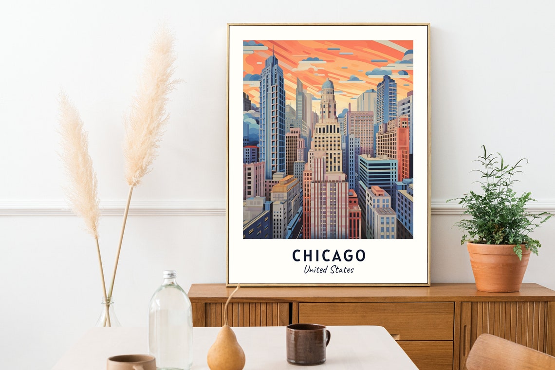 Chicago Downtown Skyscraper Canyon Sunset Skyline Travel Poster - Image 2