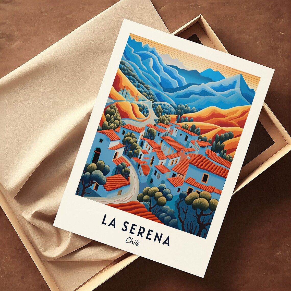 La Serena Chile Colorful Old Town Red Roofs Mountain Village Travel Poster - Image 3
