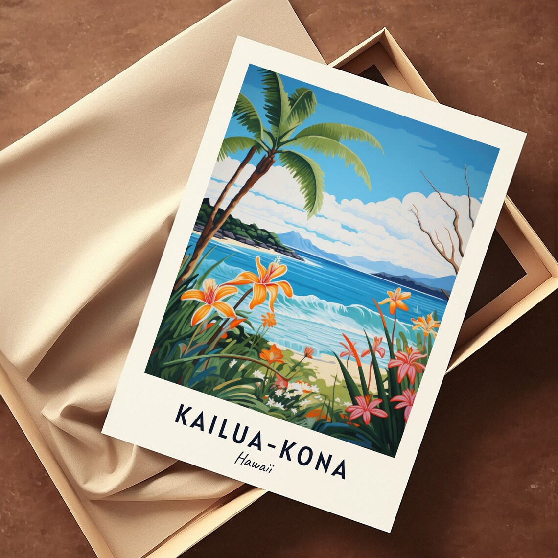 Kailua Kona Hawaii Beach Palm Flowers Minimalist Travel Poster - Image 3