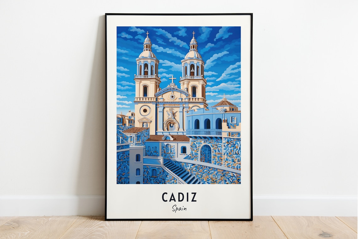 Cadiz Cathedral Travel Poster, Cadiz Spain City View