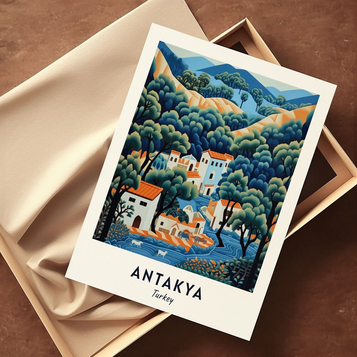 Antakya Orange Roof Village Green River Hills Town Travel Poster - Image 3