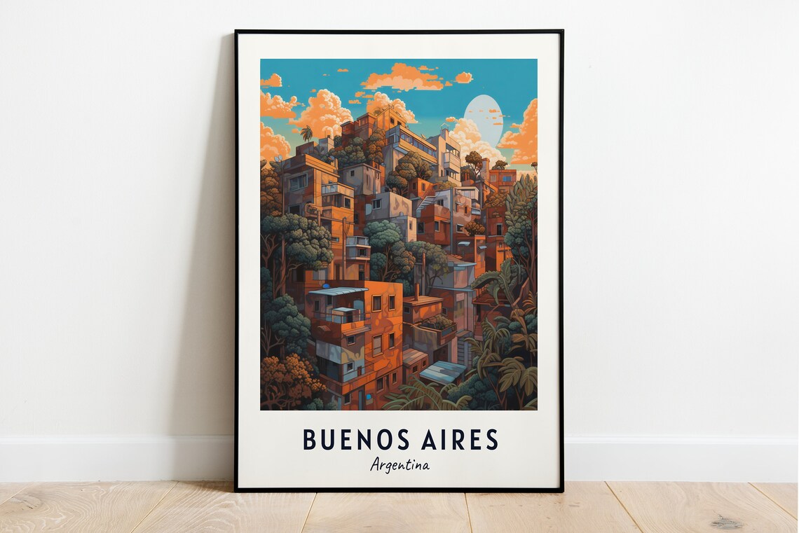Buenos Aires Argentina Colorful Hillside Houses Sunset Travel Poster