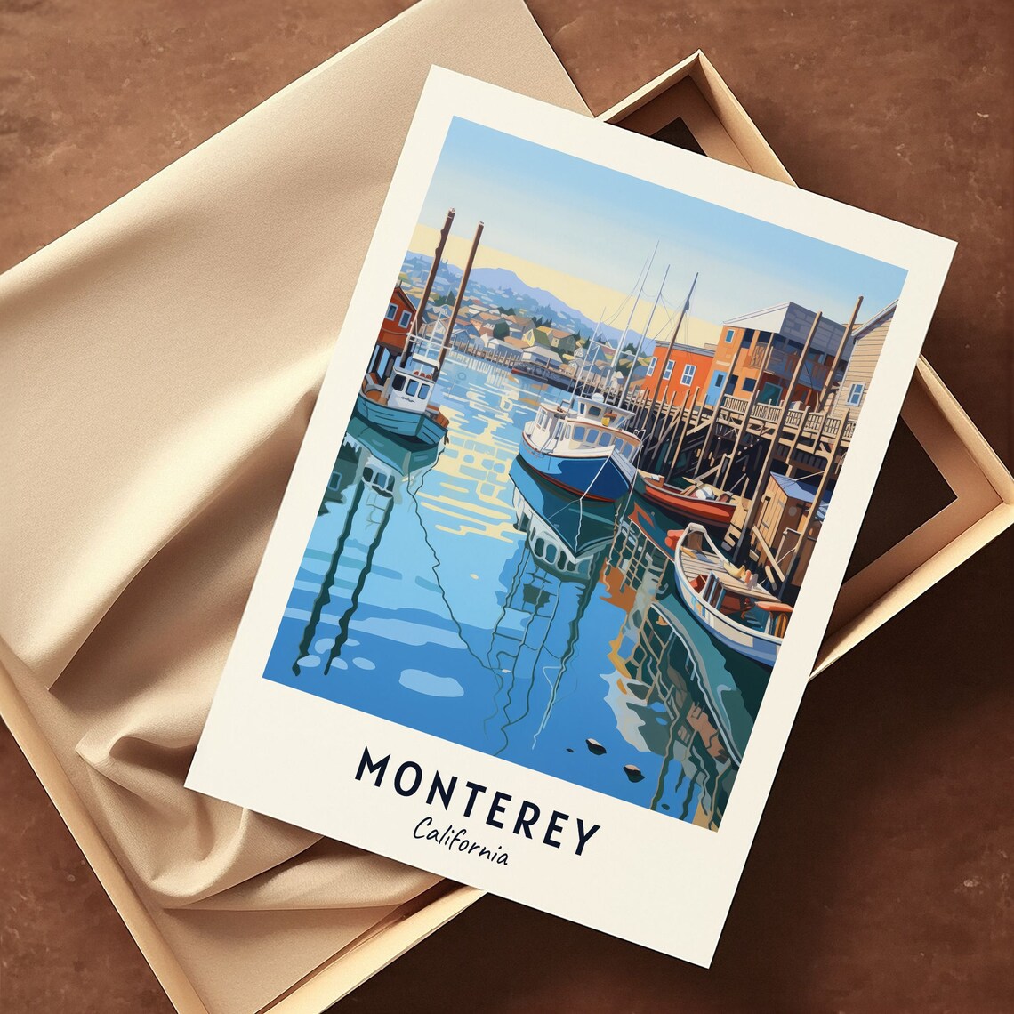 Monterey California Old Fishing Harbor Boats Wharf Travel Poster - Image 3