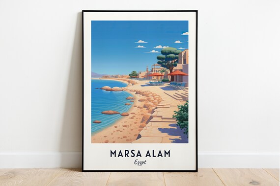 Sunny Sandy Beach Promenade Walk Marsa Alam Egypt Travel Poster
