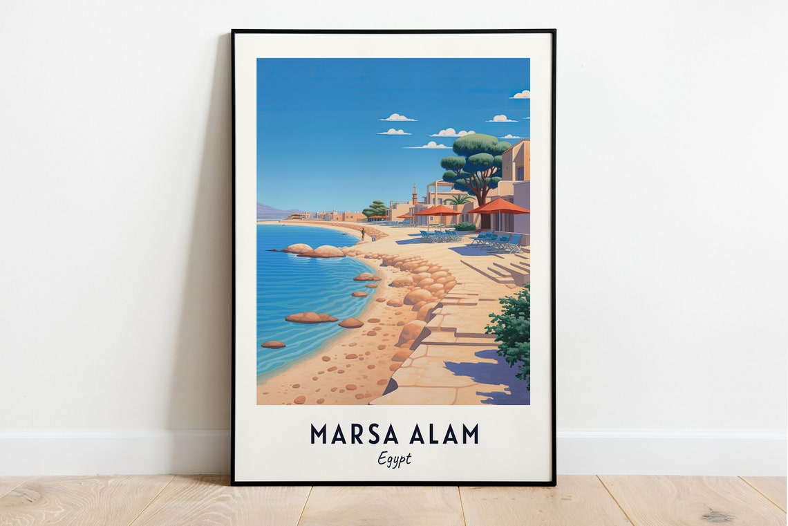 Sunny Sandy Beach Promenade Walk Marsa Alam Egypt Travel Poster