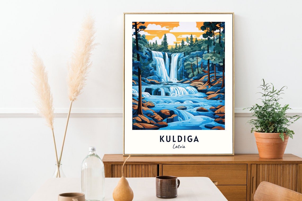 Kuldiga Latvia Waterfall Through Pine Forest At Sunset Poster - Image 2