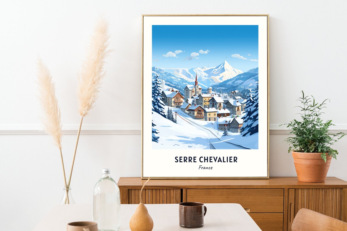 Serre Chevalier France Alpine Village and Church Spire Poster - Image 2