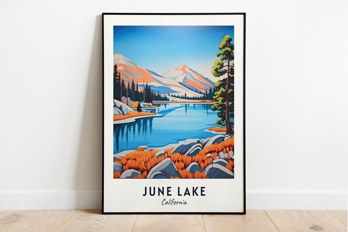June Lake California Alpine Lake Snowy Sierra Peaks Travel Poster