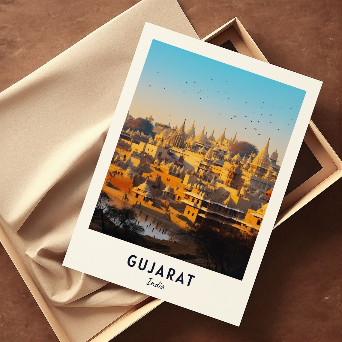 Gujarat Golden Temple Skyline at Sunrise India Travel Poster - Image 3