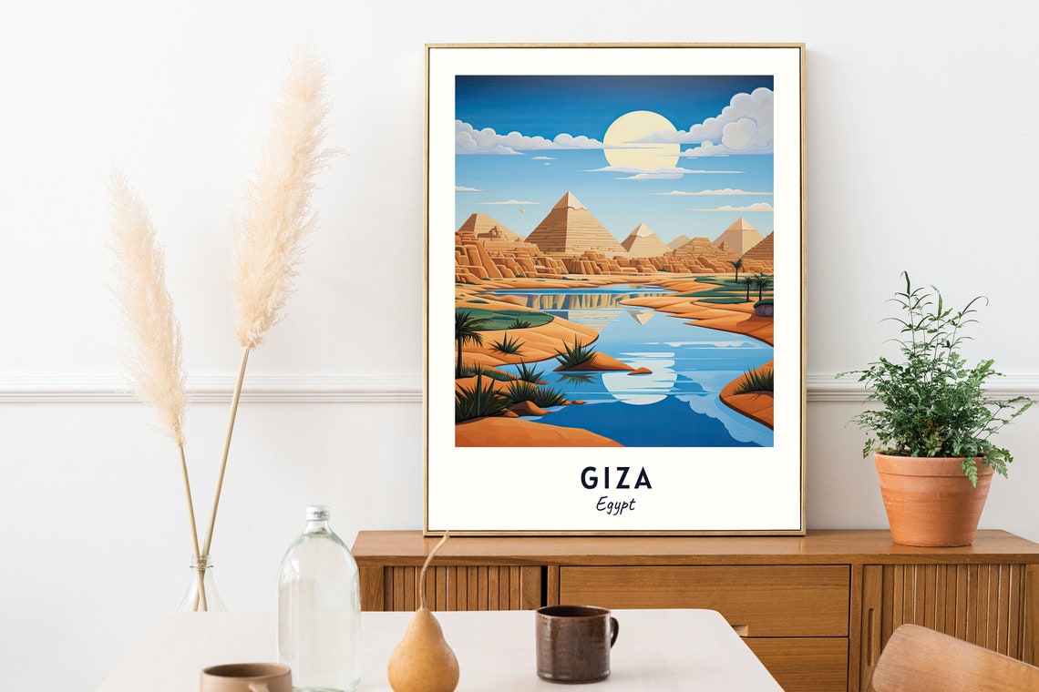 Giza Egypt Great Pyramids Nile River Blue Sky Desert Oasis Poster - Image 2