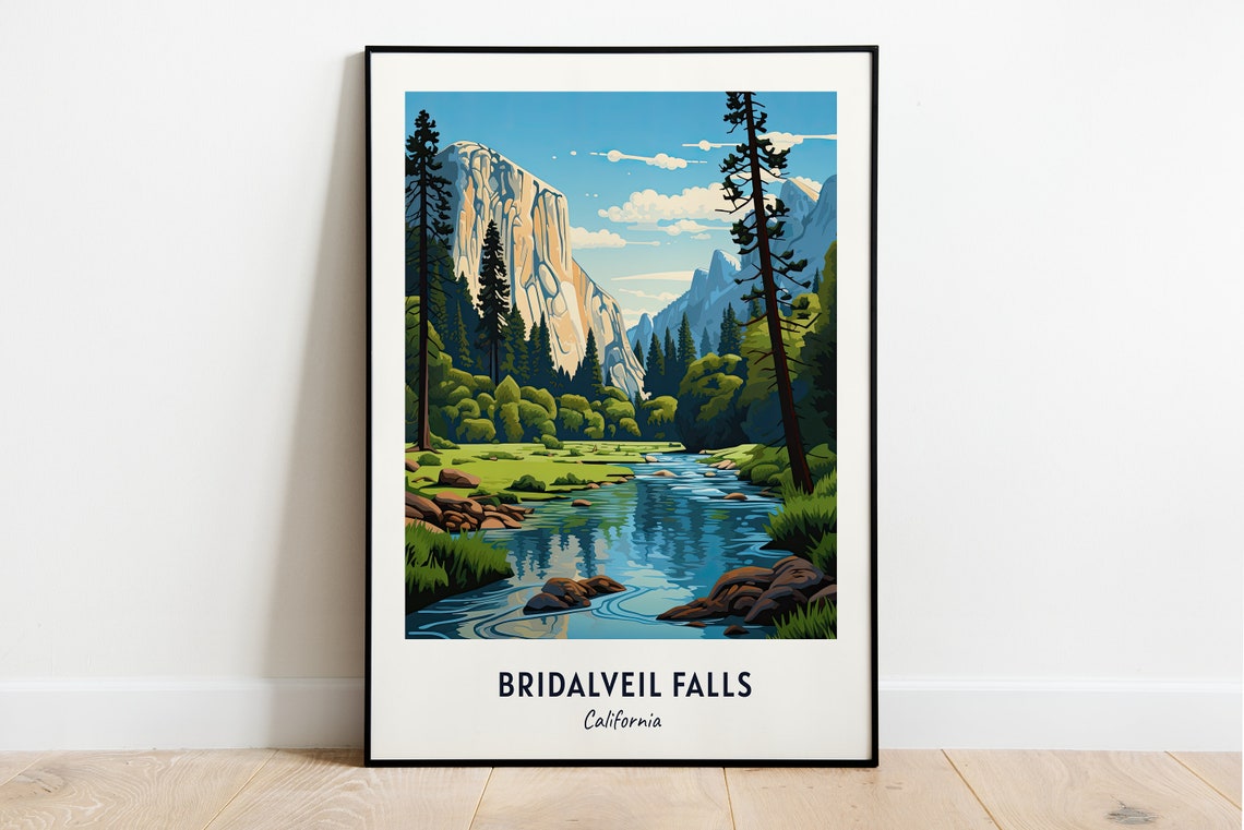 Bridalveil Falls Travel Print Wall Art Bridalveil Falls California City Print Bridalveil Falls Travel Gift Bridalveil Falls City Poster