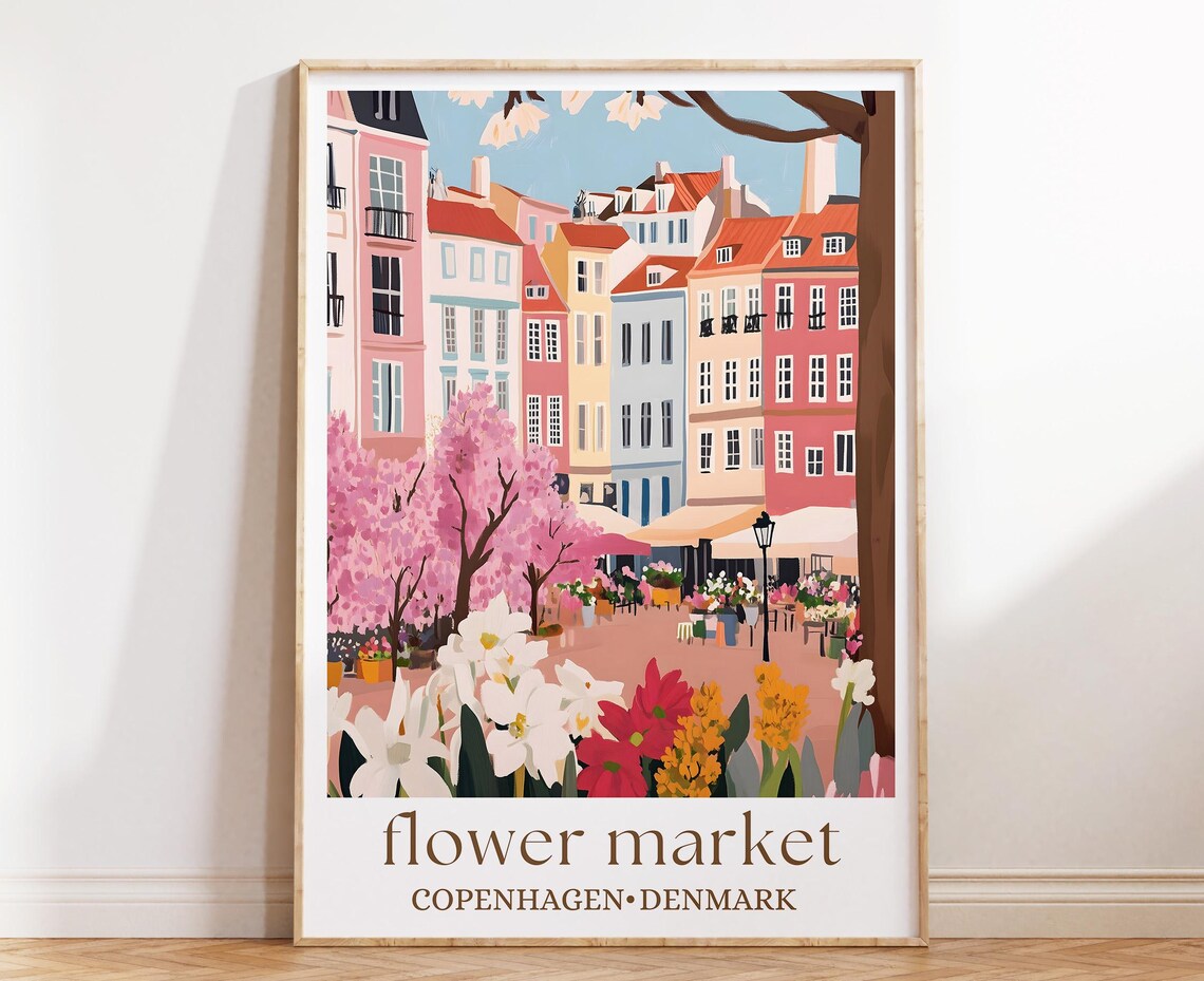 Copenhagen Flower Market Poster Denmark Spring City Floral Scene