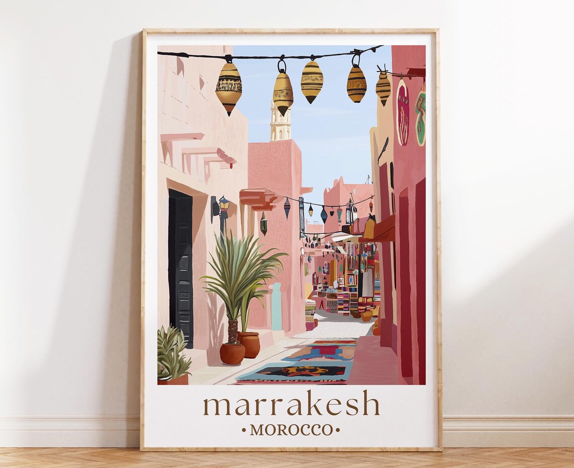 Marrakesh Morocco Travel Poster, Market Culture