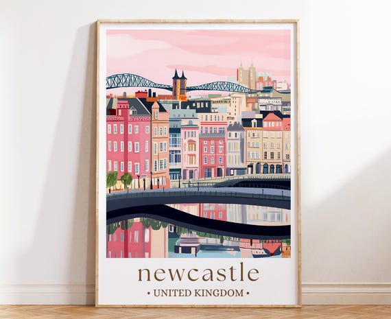 Newcastle Uk Wall Art Coastal England Travel Print Historic Castle Illustration United Kingdom Poster European Cityscape Decor