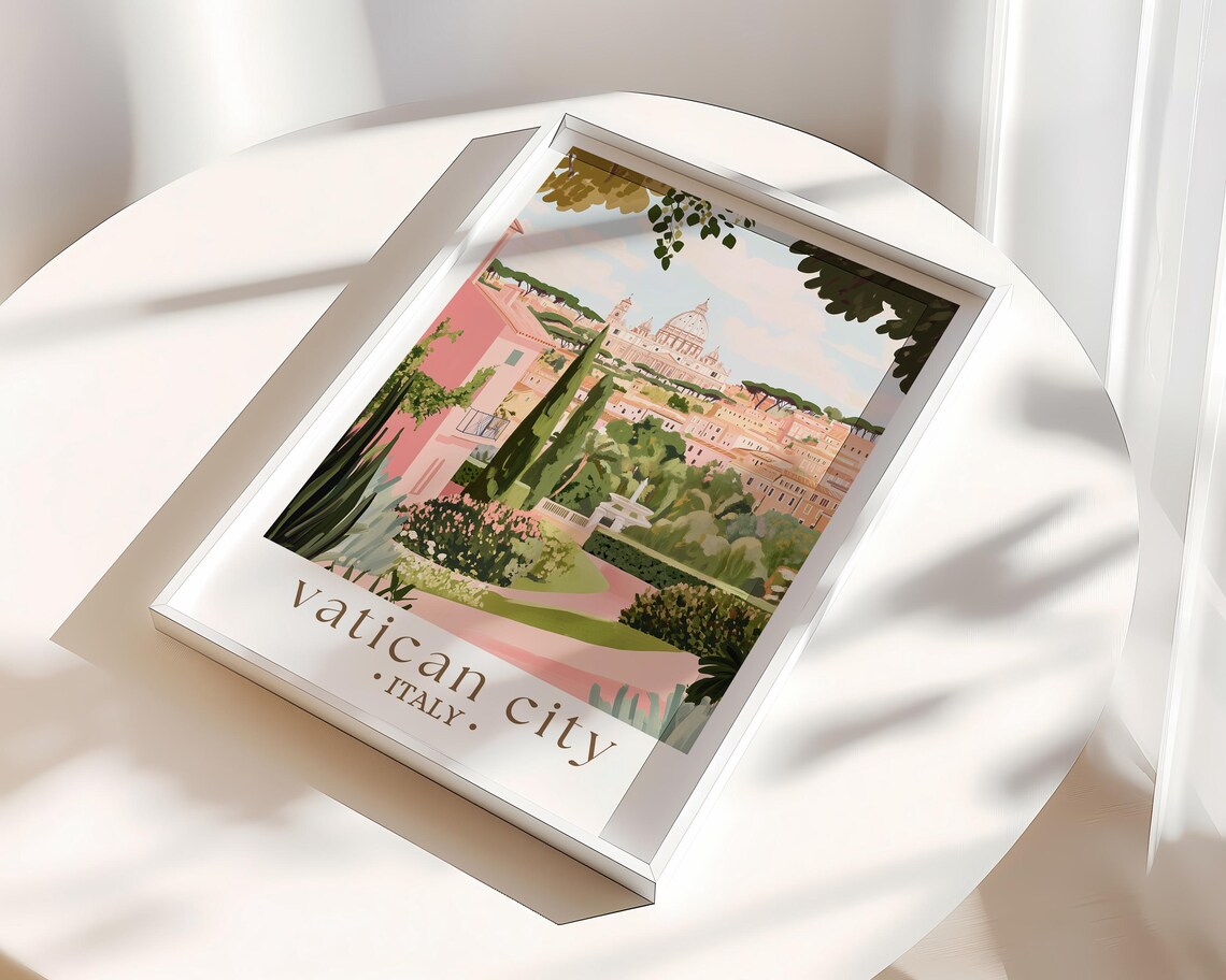 Vatican City Italy Garden View of St Peters Basilica Dome Travel Poster - Image 3
