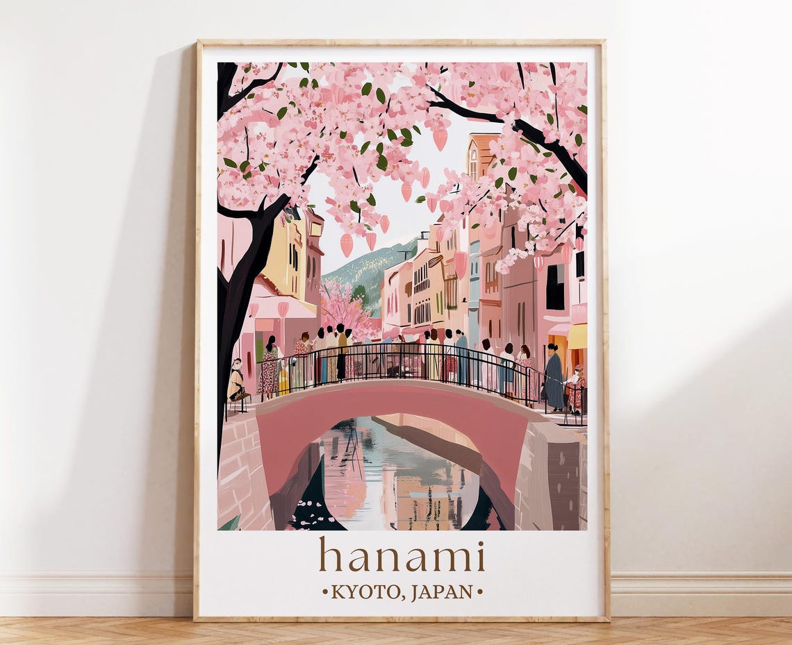 Kyoto Japan Hanami Cherry Blossom Bridge Canal Spring Scenic Poster