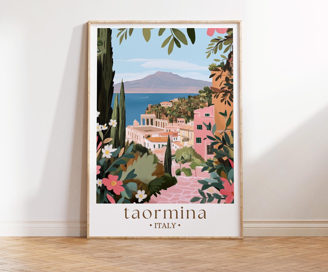 Taormina Travel Poster, Italy Art Lover Gift